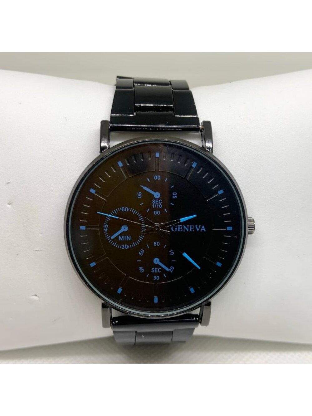 Geneva men black tone watch 40mm quartz analog links bracelet size 7.5” running